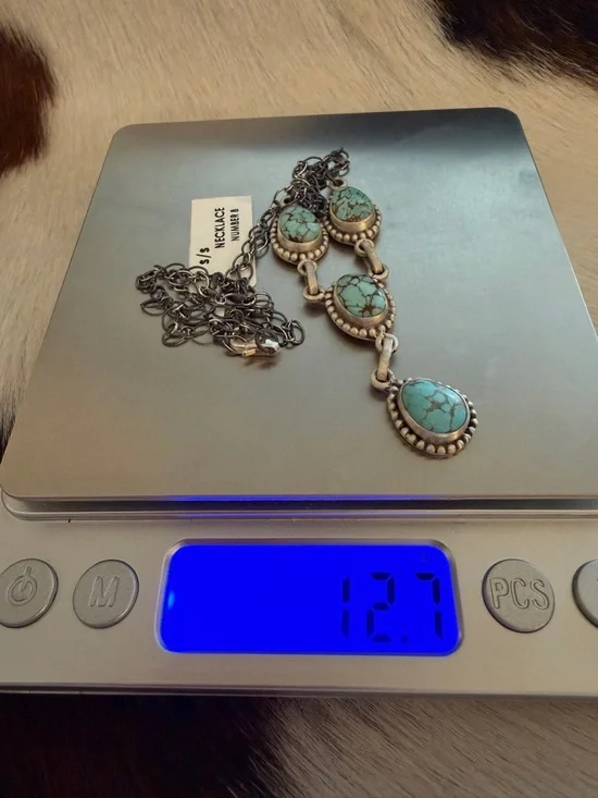 ❤️ Number 8 Turquoise Navajo Style Hand Stamped Unisex Matte Sterling Pendant - Picture 12 of 12